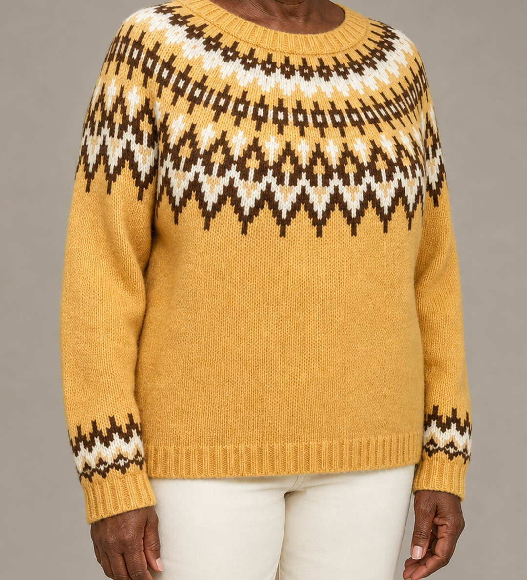 Darlene | Kullankeltainen fair isle -kaarrokeneule