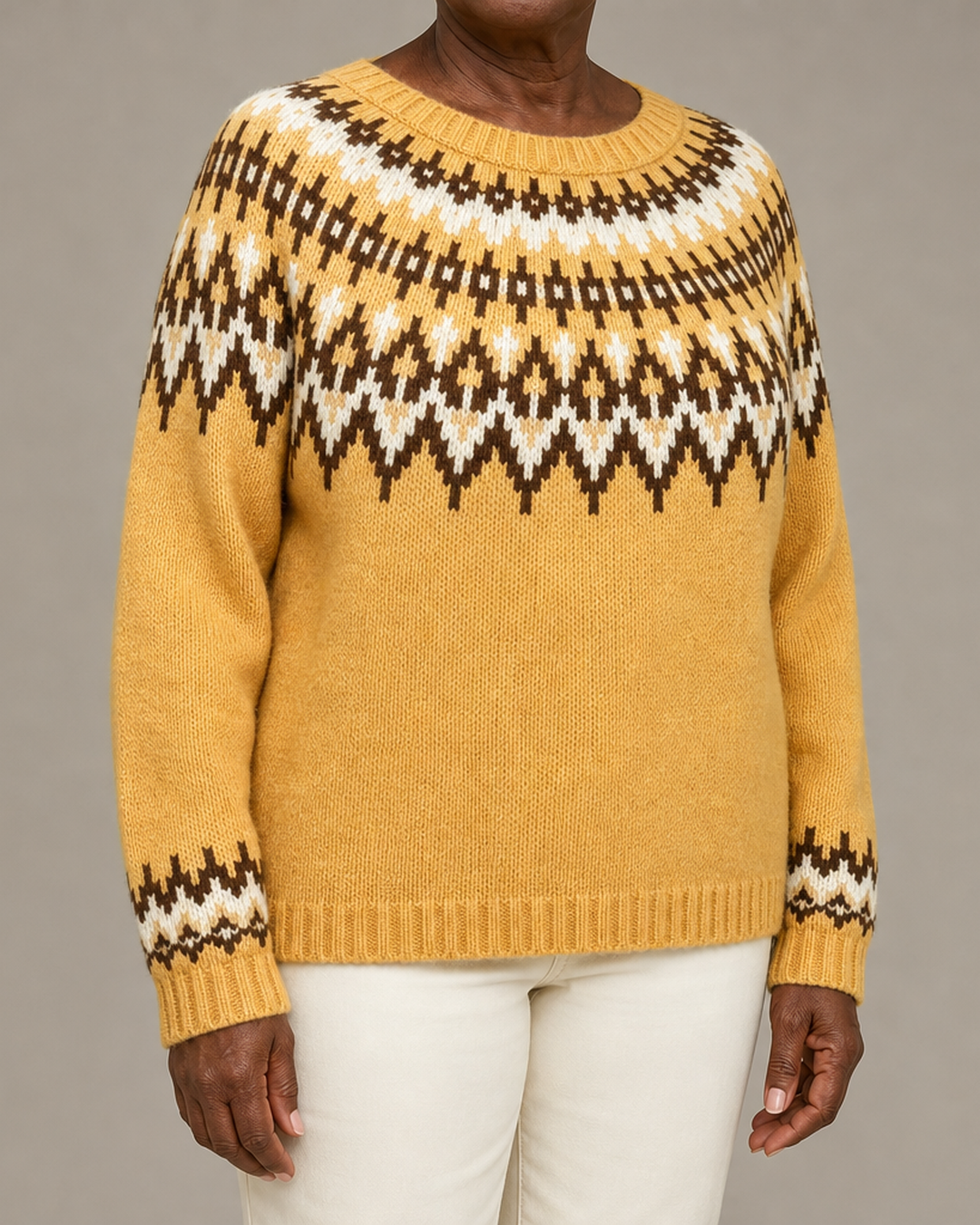 Darlene | Kullankeltainen fair isle -kaarrokeneule