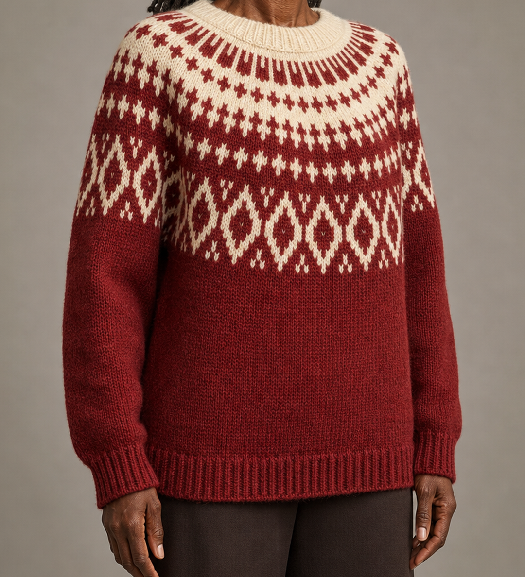 Priscilla | Viininpunainen vintage fair isle -neulepusero