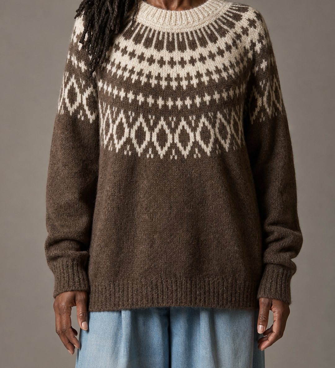 Rosalind | Karamellinruskea vintage fair isle -neulepusero