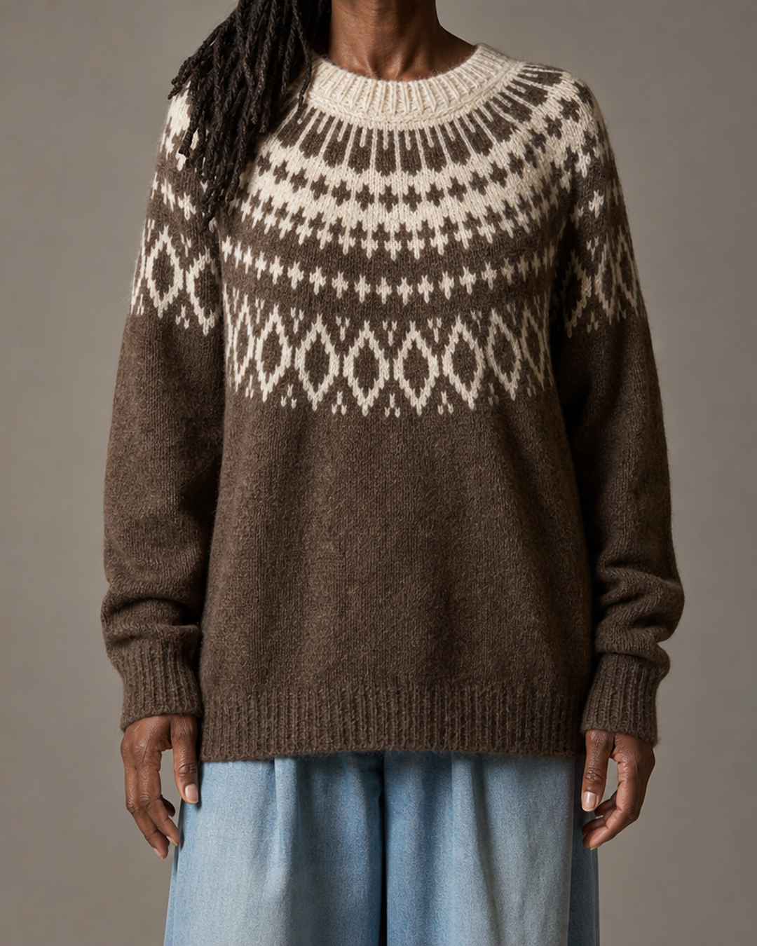 Rosalind | Karamellinruskea vintage fair isle -neulepusero